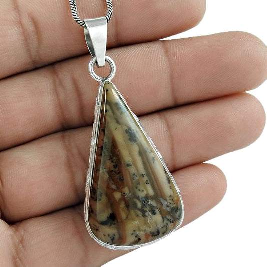 Natural Mexican Fire Agate Gemstone Pendant 925 Sterling Silver B8