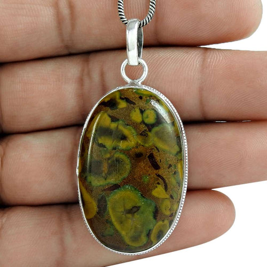 Natural Chinese Writing Gemstone 925 Sterling Silver Pendant C8