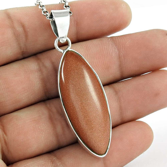 Wedding Gift For Her 925 Silver Natural Sunstone Gemstone Pendant Vintage C18
