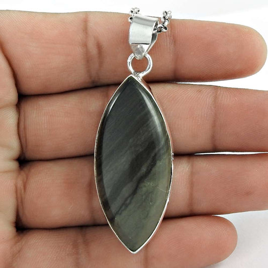 Gift For Her 925 Sterling Silver Natural Jasper Gemstone Pendant Vintage F32
