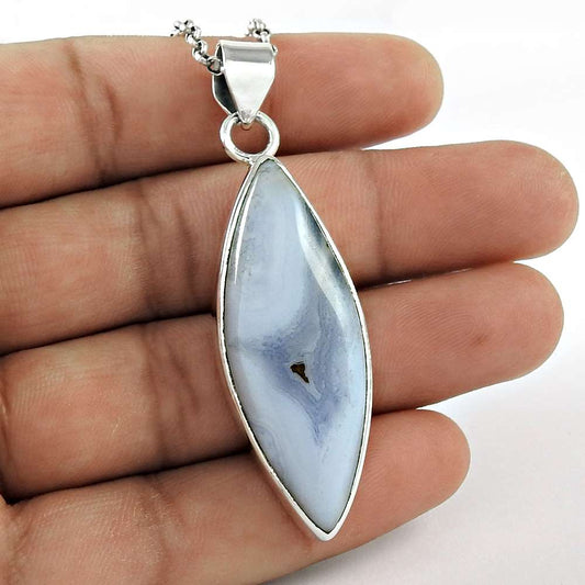 Natural Agate Gemstone Pendant Ethnic 925 Sterling Silver Jewelry For Women O6