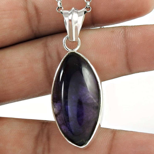 Natural Amethyst Gemstone Pendant Boho 925 Sterling Silver Jewelry For Girls Q2