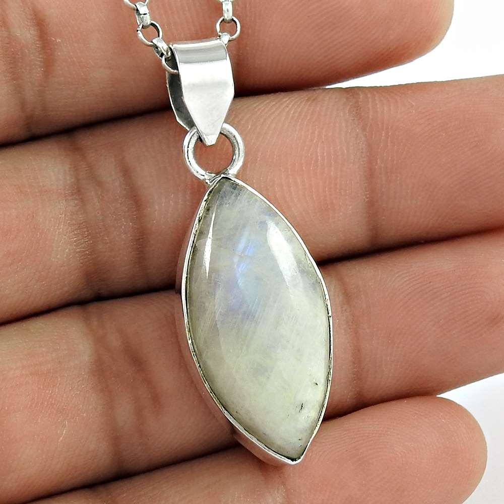 Birthday Gift For Her Natural Rainbow Moonstone Pendant Bohemian 925 Silver F18