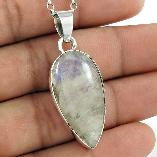Gift For Women Pendant Tribal 925 Silver Natural Rainbow Moonstone Gemstone H18