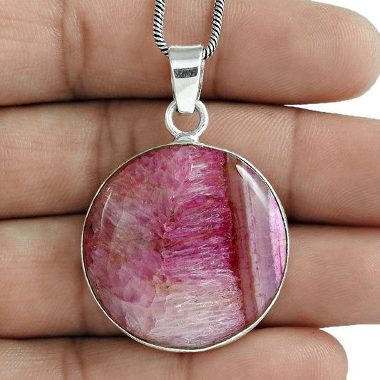 Birthday Gift For Her Natural Fuchsite Gemstone Pendant Bohemian 925 Silver A80
