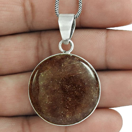 Natural Sunstone Gemstone Jewelry 925 Sterling Silver Pendant I8