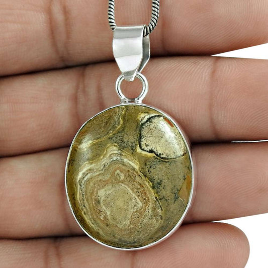 Natural Picture Jasper Gemstone 925 Sterling Silver Pendant Tribal For Women B80