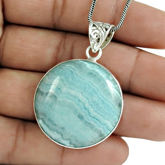 Halloween Gift Natural Larimar Gemstone Pendant 925 Sterling Silver I4