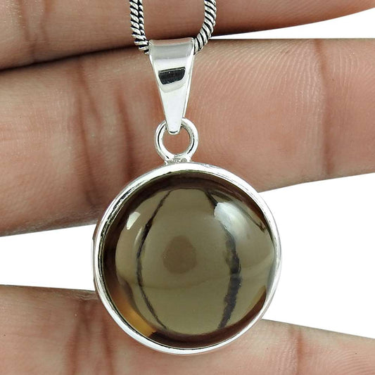 Natural Smoky Quartz Gemstone Pendant 925 Sterling Silver Jewelry K8