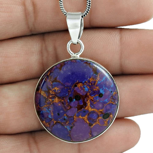 Daily Wear 925 Sterling Silver Purple Copper Turquoise Gemstone Pendant Tribal Jewelry D33