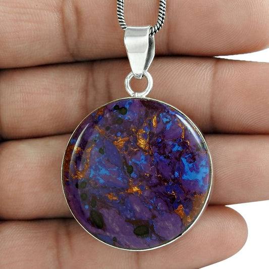 Gift For Her 925 Silver Natural Purple Copper Turquoise Pendant Vintage V20