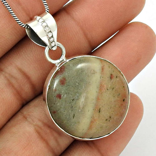 Natural Jasper Gemstone Pendant Vintage 925 Sterling Silver Indian Jewelry F4