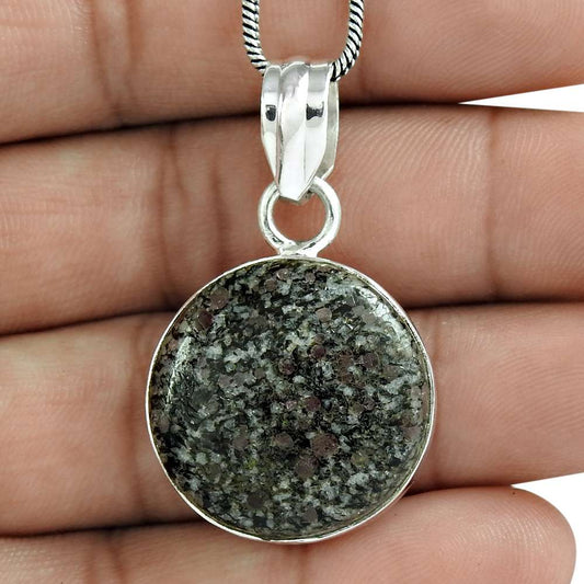 Natural Crinoid Fossil Gemstone Pendant Gray 925 Sterling Silver Jewelry L8