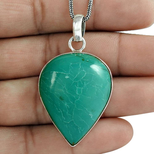 Birthday Gift For Her Natural Turquoise Gemstone Pendant Tribal 925 Silver O7