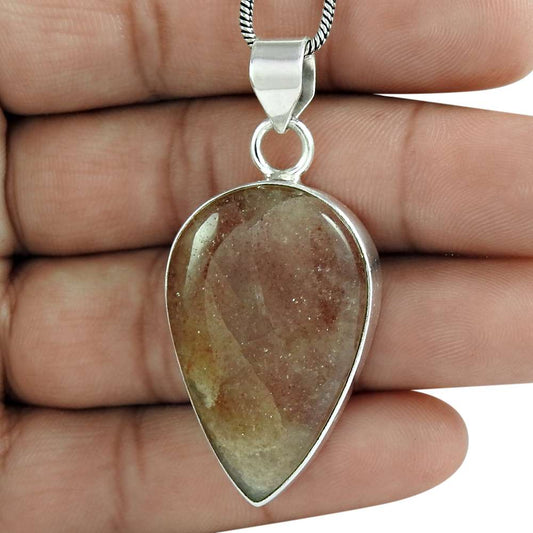 Natural Sunstone Gemstone Pendant 925 Sterling Silver Jewelry M8