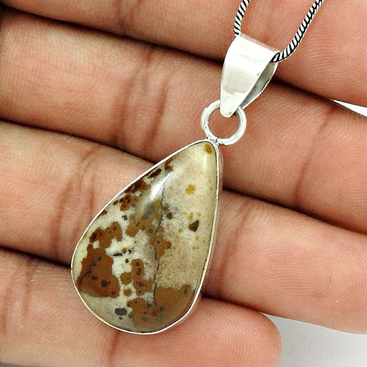 Natural Plume Agate Gemstone Pendant Ethnic 925 Sterling Silver Jewelry I4