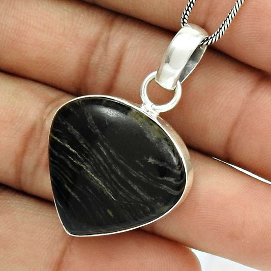 Rare 925 Sterling Silver Apache Gold Stone Gemstone Pendant Vintage Jewelry D34