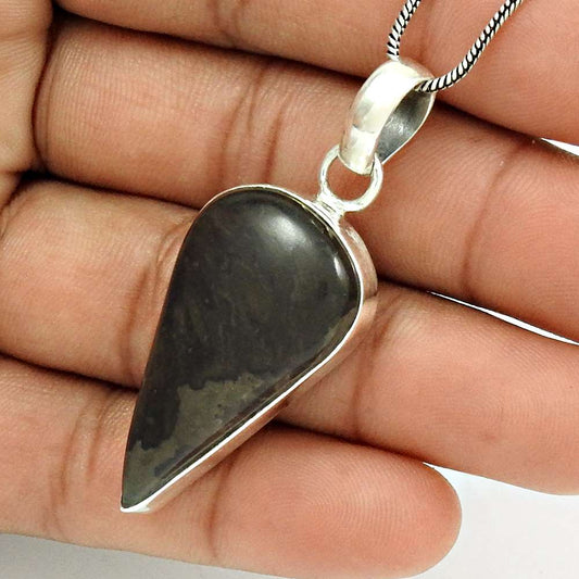 Natural Hypersthene Gemstone Pendant Tribal 925 Sterling Silver Jewelry K4