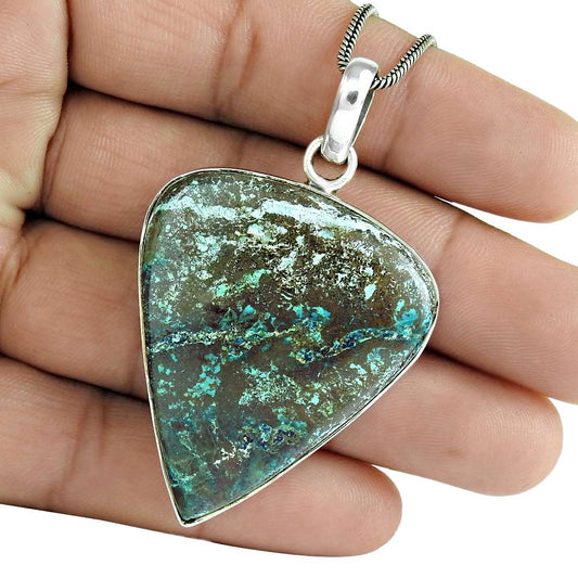 Halloween Gift Natural Azurite Gemstone Jewelry 925 Sterling Silver Pendant X13