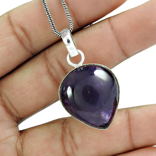 Natural Amethyst Gemstone Pendant Boho 925 Sterling Silver Jewelry For Girls L4