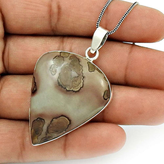 Gift For Women Pendant Stylish 925 Silver Natural Coffee Bean Jasper Gemstone N4