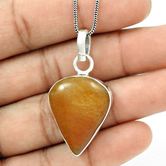 Natural Aventurine Gemstone 925 Sterling Silver Pendant Ethnic For Women O4
