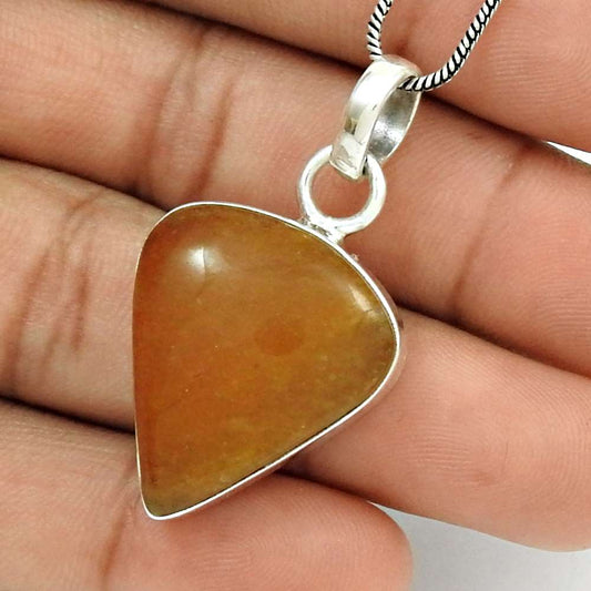 Natural Aventurine Gemstone Pendant Vintage Orange 925 Sterling Silver P4