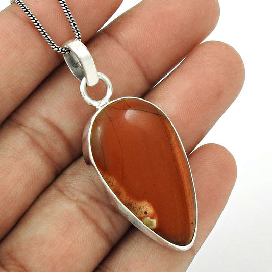 Anniversary Gift For Her Natural Red Jasper Pendant Tribal 925 Silver Q4