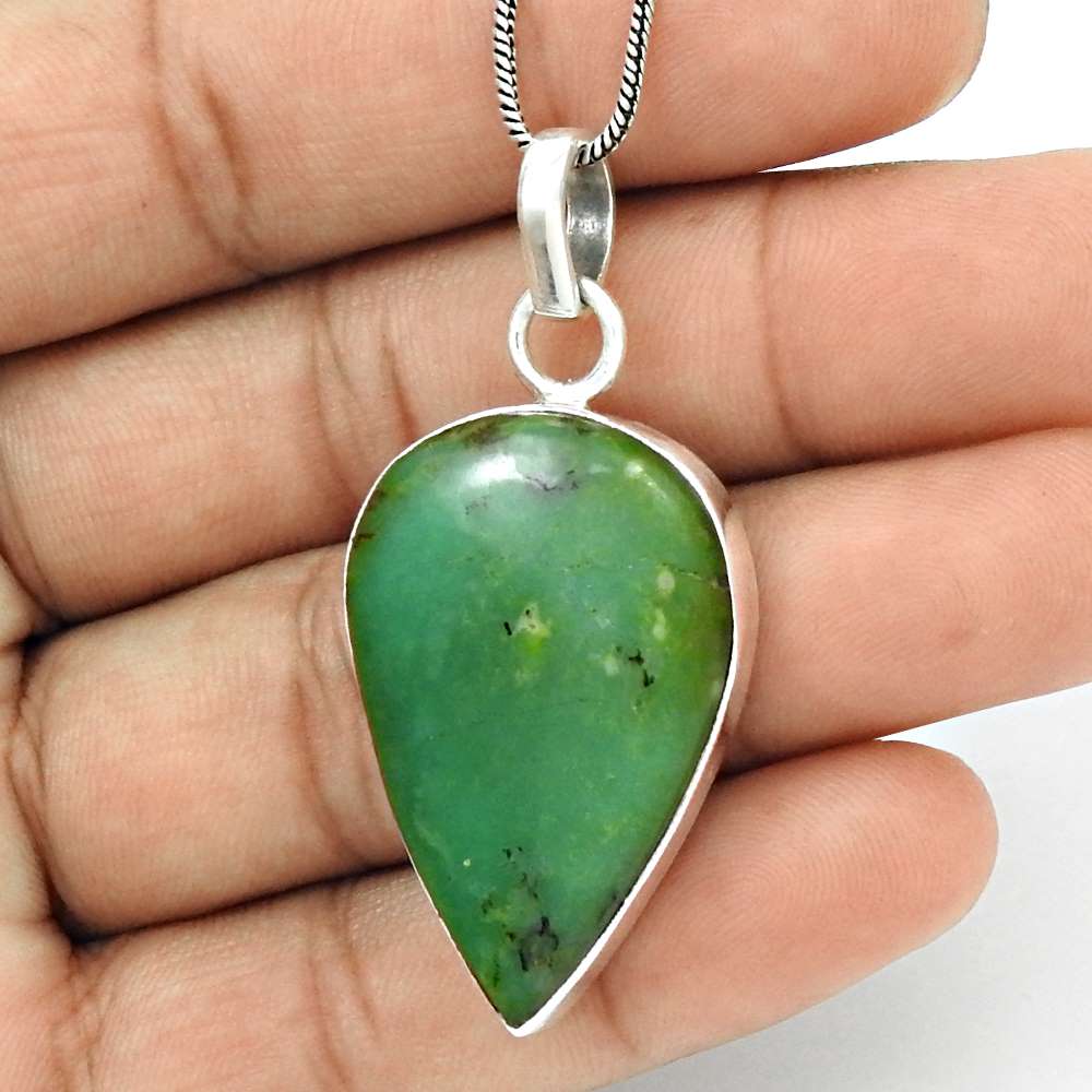 Natural Chrysoprase Gemstone 925 Sterling Silver Pendant Boho For Girls R4