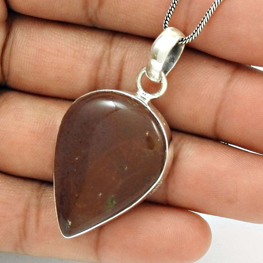 Gift For Her 925 Sterling Silver Natural Red Jasper Gemstone Pendant Bohemian S4