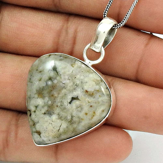 Gift For Her 925 Sterling Silver Natural Ocean Jasper Gemstone Pendant Ethnic U4