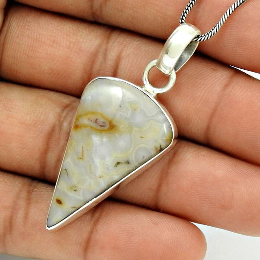 Anniversary Gift For Her Natural Ocean Jasper Pendant Vintage 925 Silver V4