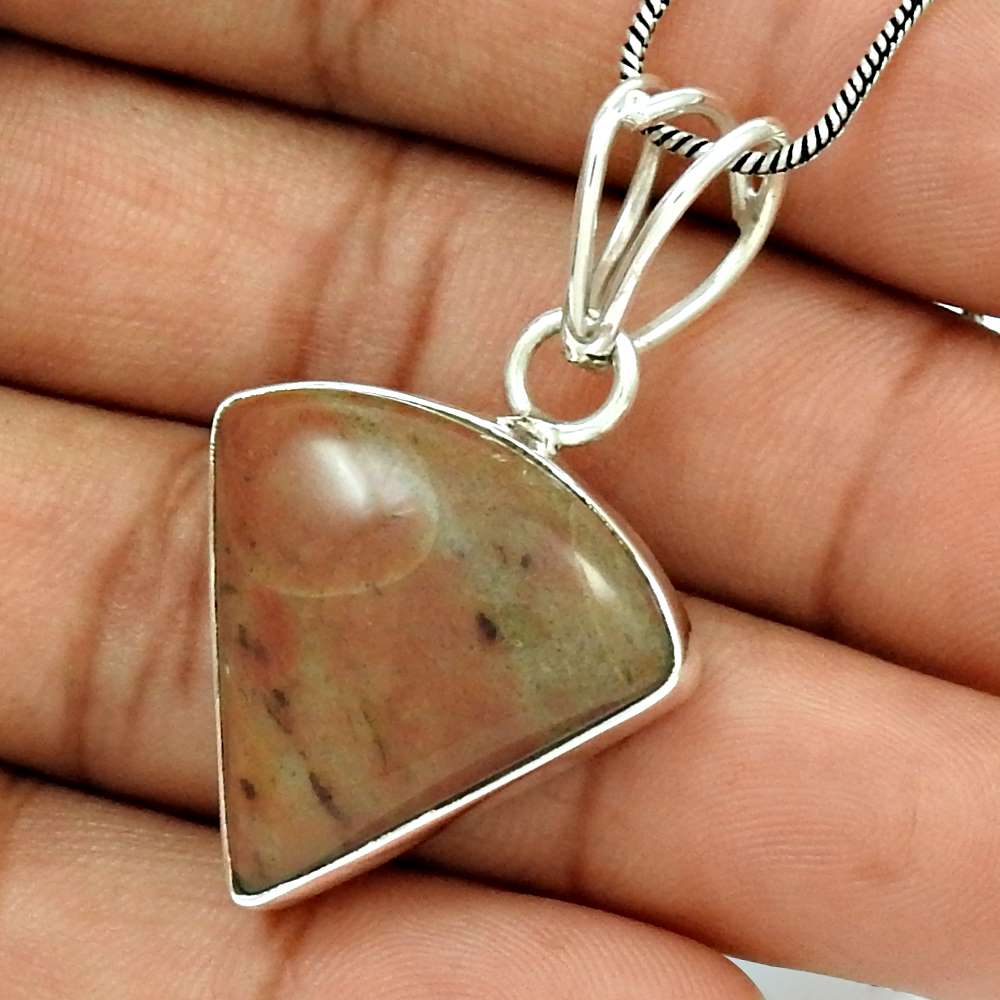 Halloween Gift Natural Jasper Gemstone Pendant Bohemian 925 Sterling Silver B8