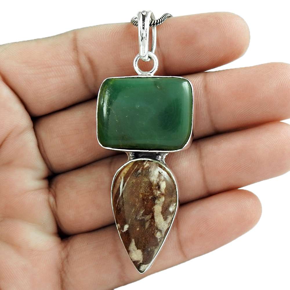Halloween Gift 925 Sterling Silver Natural Chrysoprase Gemstone Pendant Q4
