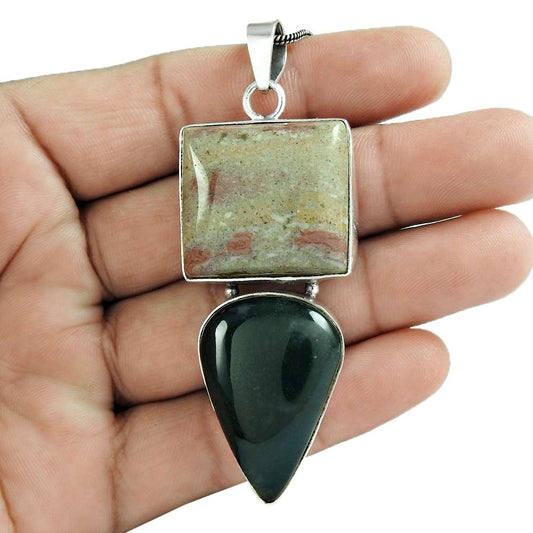 Natural Jasper Gemstone 925 Sterling Silver Pendant Bohemian For Women T4