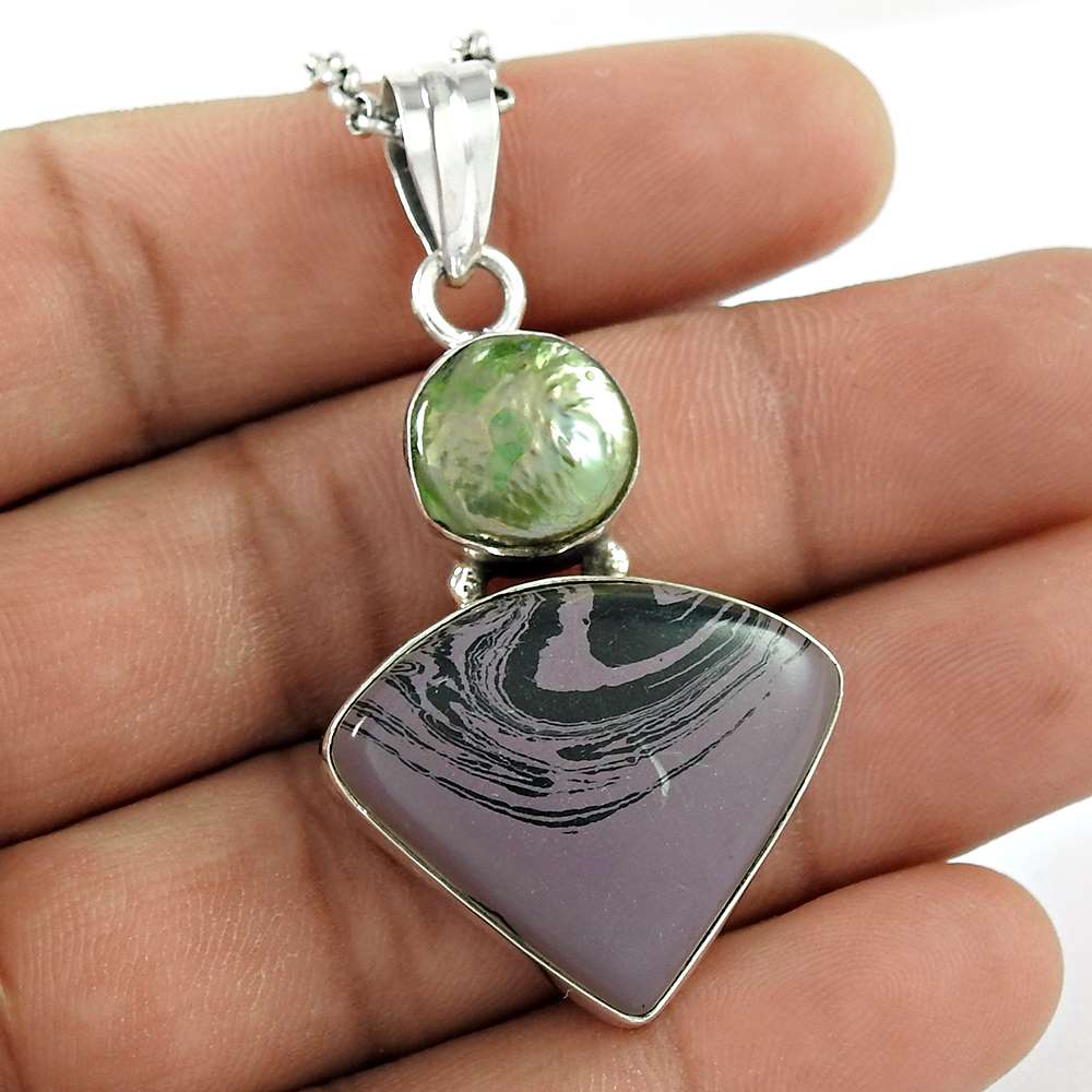 Natural Agate Gemstone Jewelry 925 Sterling Silver Pendant Boho For Girls I18