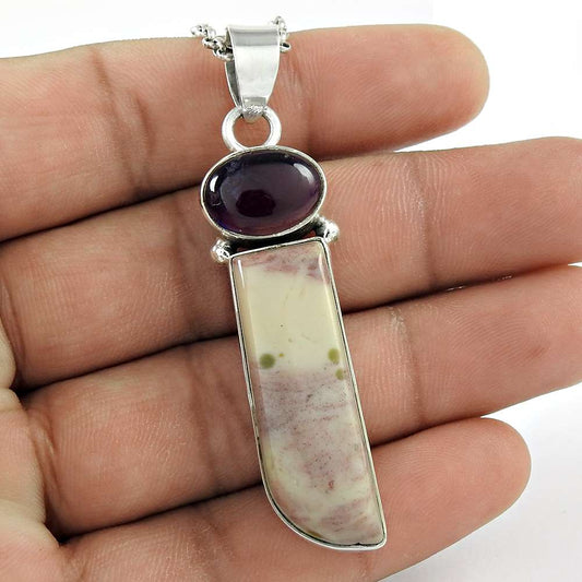 Natural Agate Gemstone Pendant Boho 925 Sterling Silver Jewelry For Women I27