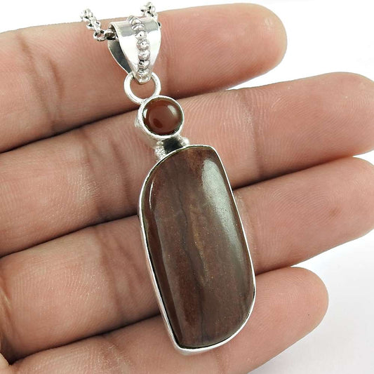 Natural Bronzite Gemstone 925 Sterling Silver Pendant Tribal For Girls D8