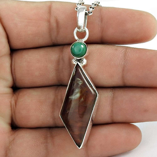 Natural Agate Gemstone 925 Sterling Silver Pendant Bohemian For Girls J27