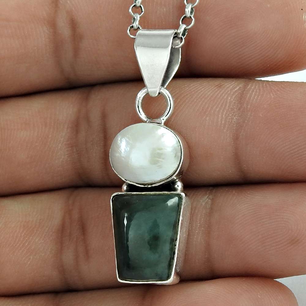Anniversary Gift For Her Natural Agate Gemstone Pendant Bohemian 925 Silver J18