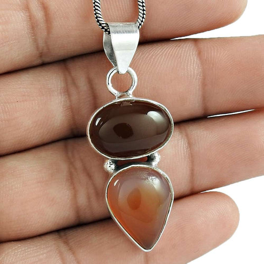 Natural Carnelian Gemstone Pendant 925 Sterling Silver Jewelry For Women W4