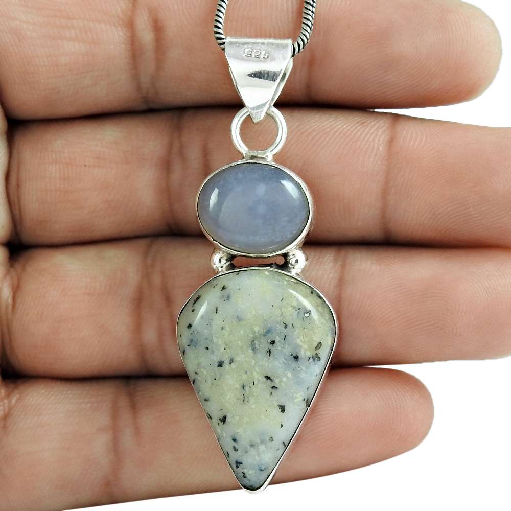 Natural Agate Gemstone Pendant 925 Sterling Silver Indian Jewelry X4