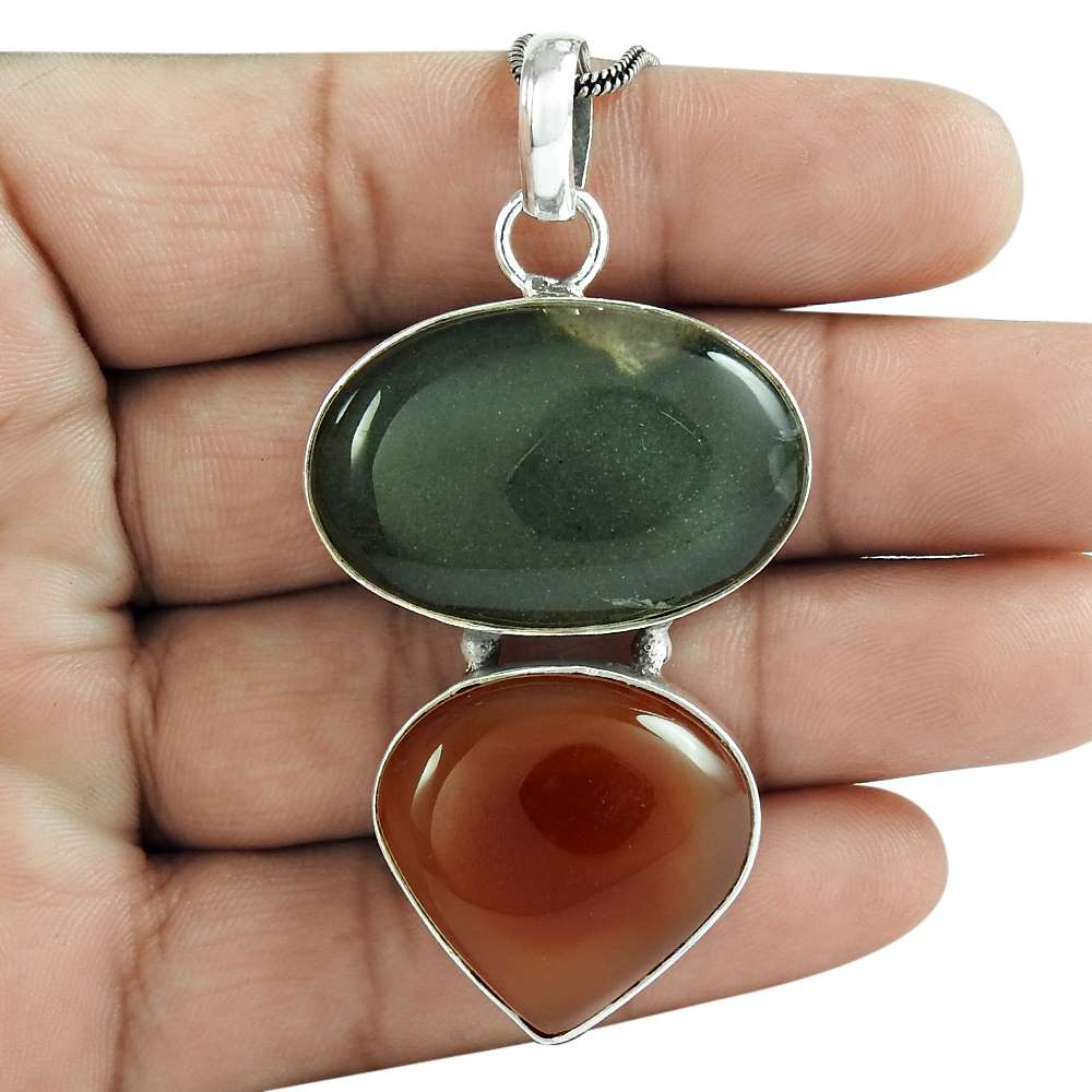 Gift For Her 925 Sterling Silver Natural Onyx Gemstone Pendant Vintage F5