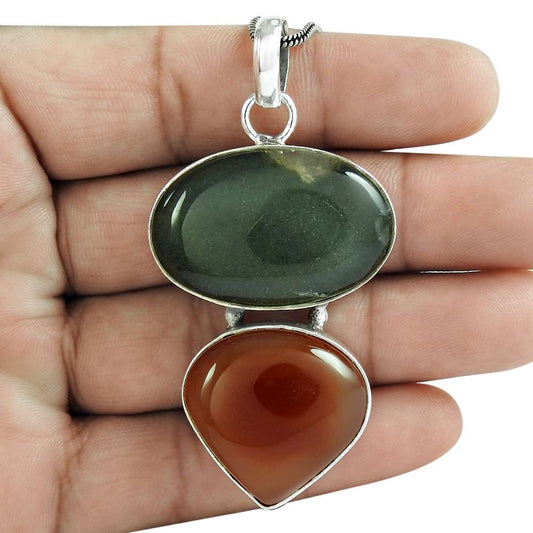 Gift For Her 925 Sterling Silver Natural Onyx Gemstone Pendant Vintage F5
