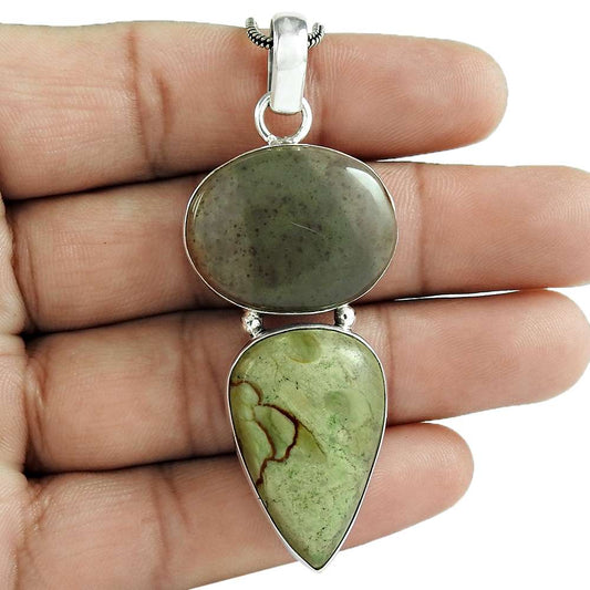 Natural Jasper Gemstone Pendant 925 Sterling Silver Indian Jewelry For Women Y4