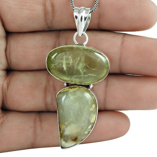 Natural Prehnite Gemstone Jewelry 925 Sterling Silver Pendant For Girls Z4