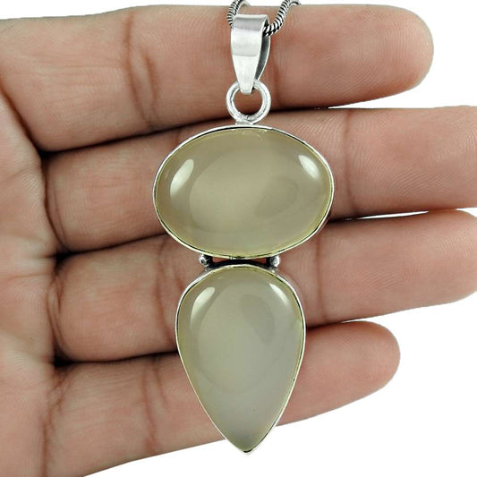 Natural Moonstone Gemstone Pendant Bohemian Ivory 925 Sterling Silver C28