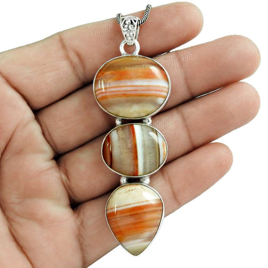 Halloween Gift Pendant 925 Sterling Silver Natural Striped Onyx Gemstone B5