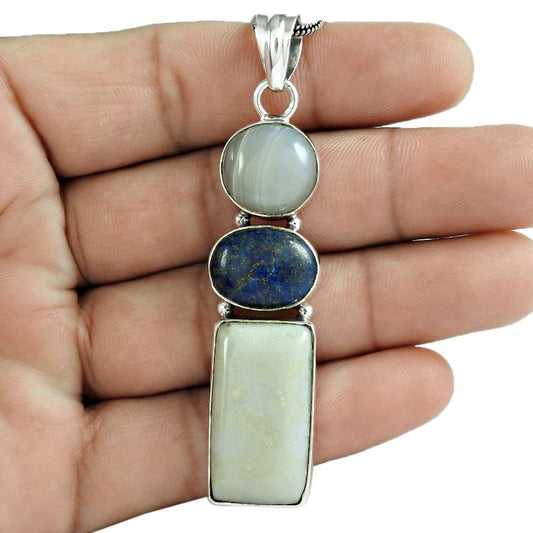 Wedding Gift For Her 925 Silver Natural Lapis Lazuli Gemstone Pendant Boho A91