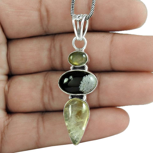 Halloween Gift Natural Charoite Pendant Bohemian 925 Silver F5
